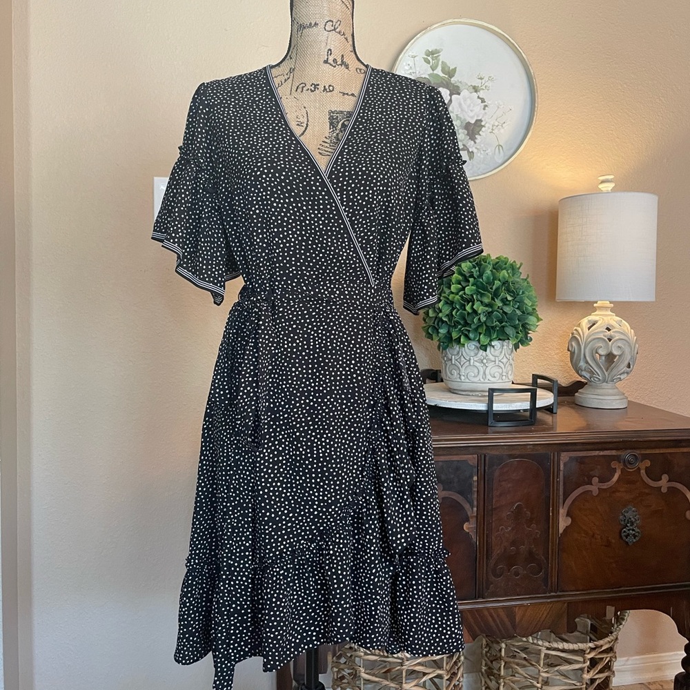 Max Studio Black Polka Dot Wrap Dress